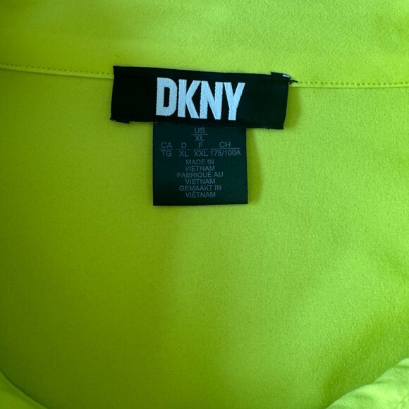 NWT NEON Florescent Yellow Highlighter DKNY Button Up Short Sleeve Shirt Blouse - Picture 4 of 5
